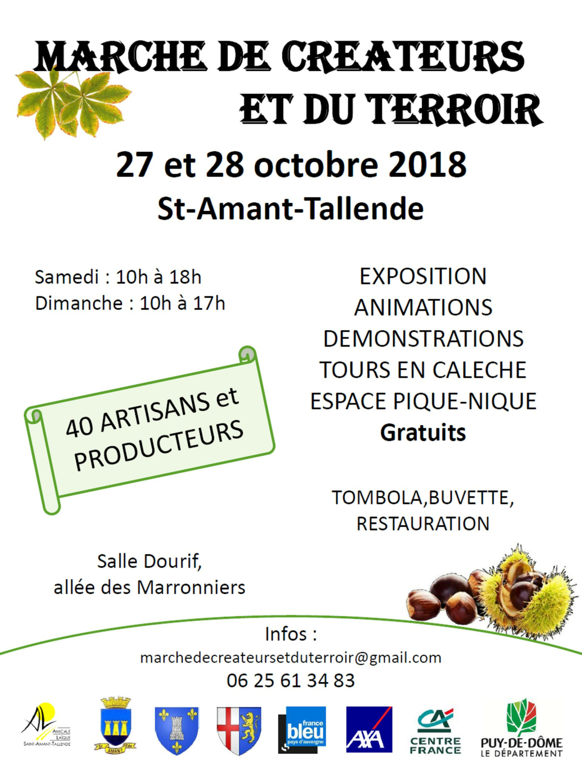 Affiche du marché de créateurs et du terroir à St-Amant-Tallende les 27 et 28 octobre 2018