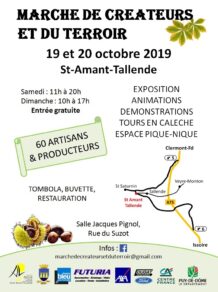Affiche du marché de créateurs et du terroir à St-Amant-Tallende les 19 et 20 octobre 2019