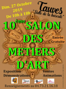 Affiche du 10ème salon des Métiers d'Art à Tauves le 27 octobre 2019