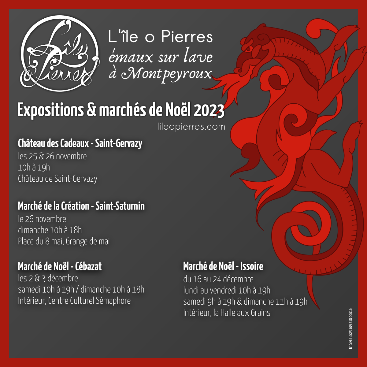 Marchés de Noël 2023 de l'atelier L'île o Pierres