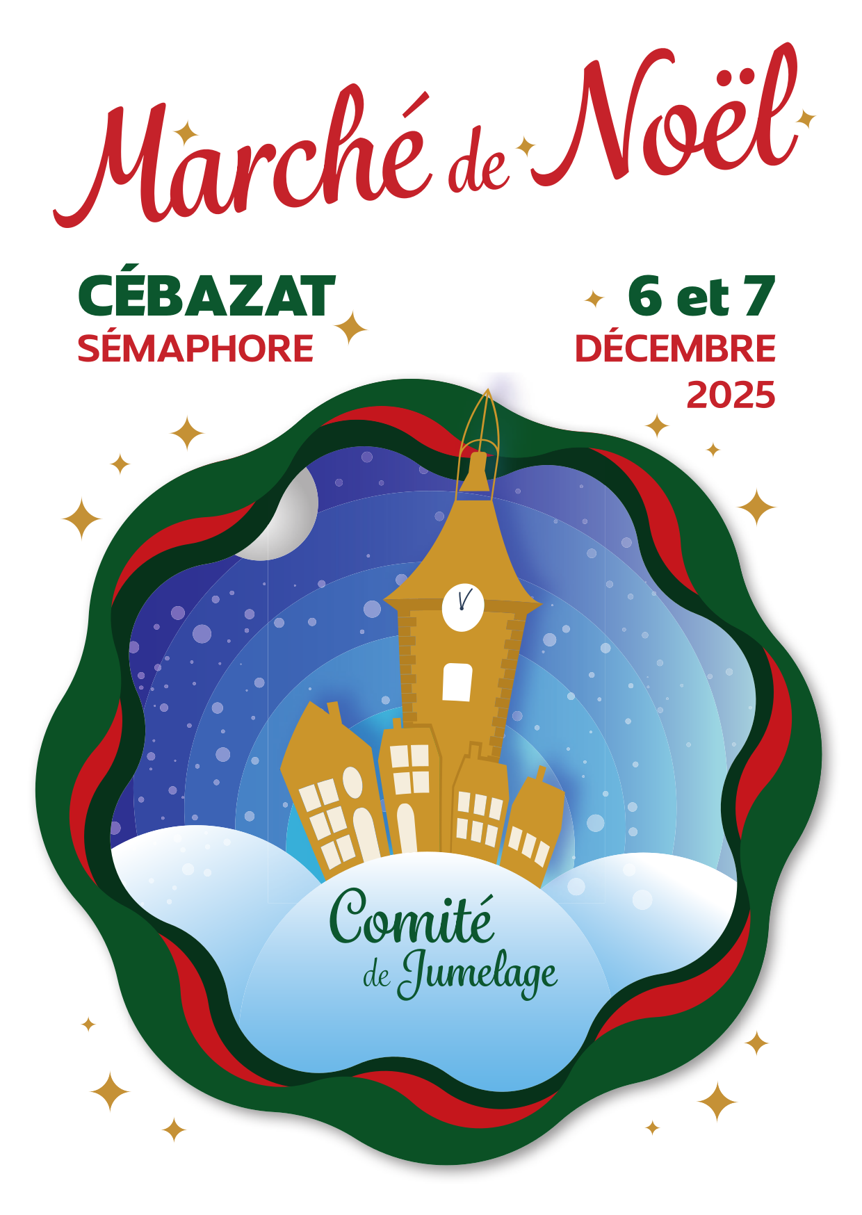 Affiche du marché de Noël 2025 au Sémaphore de Cébazat.